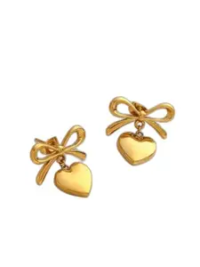 V Fashion Jewellery Bow Heart Knot Gold Plated Non Tarnish Earring, Stainless Steel Plug Earring For Girl And Women-1 Pair Of Latest Stylish Earring-Size Medium (2-5 Cm)-Gold