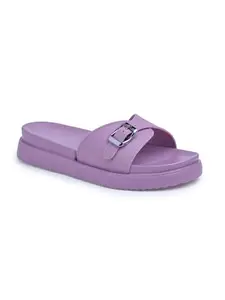 Creattoes Women & Girls Comfort Slide Sandals | Triple Buckle Slip-On Flats | Soft Cushioned Anti-Skid Sole for Casual Wear | CR131