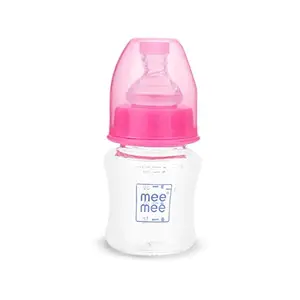 Mee Mee Glass Feeding Bottle 50ml (Pink) | Borosilicate Baby Milk Bottle with Eazy Flo Technology, Anti-Colic Valve & Slim Neck|BPA-Free, Ergonomic Anti-Slip Design for Newborns & Babies up to 3 Years