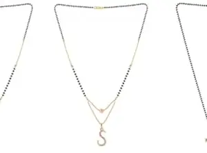 Gold Plated Traditional Black Bead Single Line American Diamond Pendant Jewellary set for Women(Combo) Pack of 3MCN-18-1-41-/
