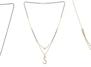 Gold Plated Traditional Black Bead Single Line American Diamond Pendant Jewellary set for Women(Combo) Pack of 3MCN-31-1-30-/