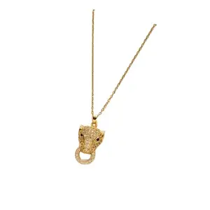 Khridisha Tiger Head AD Pendant Necklace Chain for Women Girls Anti Tarnish Stainless Steel Gold Stylish Neck Chain | Locket | Modern Design | Aesthetic Jewellery | Accessories (GOLD)