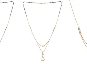 Gold Plated Traditional Black Bead Single Line American Diamond Pendant Jewellary set for Women(Combo) Pack of 3 MSCN-33-1-30-