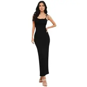 BOOSTY Body Corn Dress, Maxi Length, Sleeveless with Tie Shoulder Straps, Fitted Bodycon Style