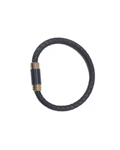 SV UrbanGent Bracelets Fashion Frill Leather Bracelet For Men Stainless Steel Stylish Black Bracelet For Men Boys Mens Jewellery With Black and Golden Loop Lock
