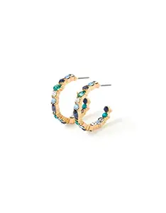 Accessorize London Women's Blue Harvest Eclectic Stones Hoop Earring