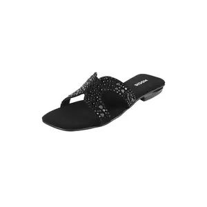 Mochi Women's Black Fashionable Embellised Strap Slides Sandals UK/3 EU/36(35-2395)