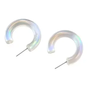Holographic Crescent Moon Stud Resin Earrings, Iridescent Design For Woman and Girls