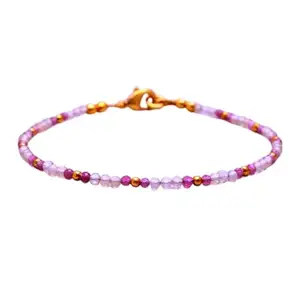 RRJEWELZ Citrine & pink Tourmaline bracelet for men & women - 2-2.5mm Round Faceted beads - 7 Inch with Gold plated clasp – Healing, Fashion, Gift, Spiritual, Yoga|LCBR_RR_07374