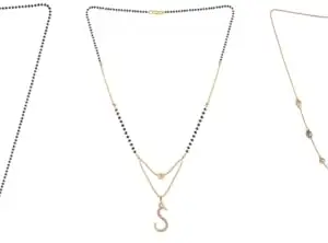 Gold Plated Traditional Black Bead Single Line American Diamond Pendant Jewellary set for Women(Combo) Pack of 3MCN-16-1-37-/