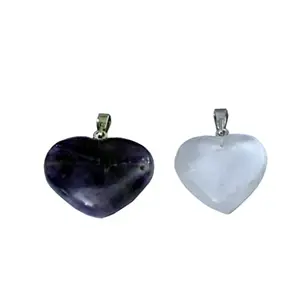 VAASTU BY DIVINITI Heart-Shaped Clear Quartz And Amethyst Pendant | Combo Pack | Reiki | Numerology | Spiritual | Crystal | Semi-Precious | Gemstone | Gift Pack