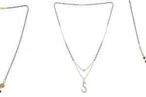 Gold Plated Traditional Black Bead Single Line American Diamond Pendant Jewellary set for Women(Combo) Pack of 3 MSCN-9-1-23-