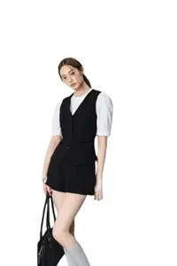 NEW-18 Black WaistCoat,Regular Fit WaistCoat,Black WaistCoat,Cotton Blend WaistCoat,Casual WaistCoat,Office Wear WaistCoat,Women WaistCoat,WaistCoat01.