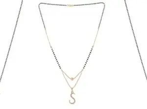 Gold Plated Traditional Black Bead Single Line American Diamond Pendant Jewellary set for Women(Combo) Pack of 3 MSCN-23-1-40-