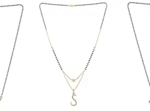 Gold Plated Traditional Black Bead Single Line American Diamond Pendant Jewellary set for Women(Combo) Pack of 3MCN-28-1-41-/