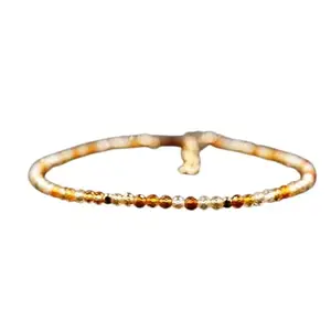LKBEADS Gold Plated Bracelet with Yellow Faceted Citrine Beads – Round 2mm – 7 inch Adjustable – For Men & Women|LK_STACK_02189