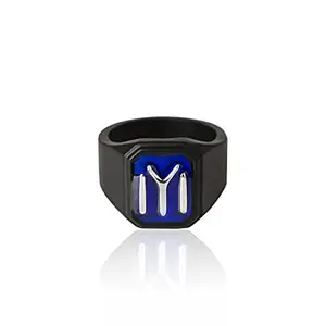 Waama Jewels Stylish Black Ertugral Ghazi Ring with Matt Finish for Men (Blue, 18)