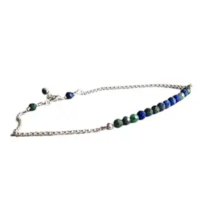 Gems_Hub Azurite Bracelet with Silver Clasp – 3mm Round Beads – Faceted Cut – Healing, Fashion, Gift, Spiritual, Yoga|FIZA_LINK_00910