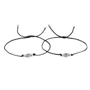 Ringzanio Black Thread Anklet With Flower Charms and Silver Beads Anklet For Women and Girls.