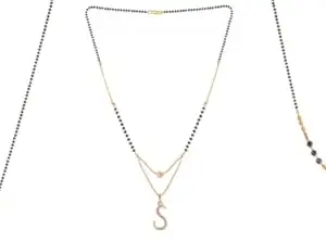 Gold Plated Traditional Black Bead Single Line American Diamond Pendant Jewellary set for Women(Combo) Pack of 3MCN-32-1-24-/