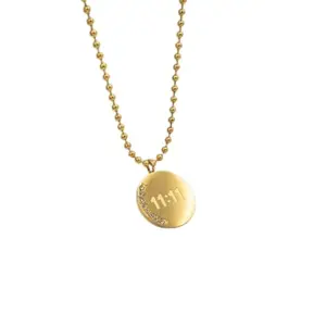 11:11 Gold Pendant Anti-Tarnish Necklace with Crystal Accents, Ball Chain, Round Shape