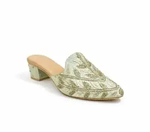 EZZIAUTO Women's Embroidered Mule Heels, Handmade Beaded Slip-On Sandals with Block Heel, Cushioned Insole, Non-Slip Sole for Wedding, Party