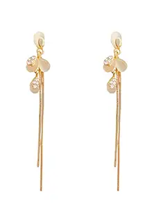 Yellow Chimes Earrings for Women and Girls Pearl Dangler | Gold Toned White Crystal Studded Long Danglers Earrings | Birthday Gift for girls and women Anniversary Gift for Wife