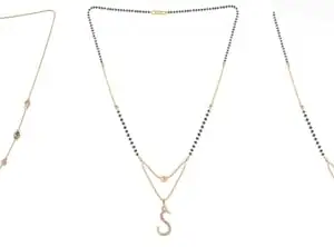 Gold Plated Traditional Black Bead Single Line American Diamond Pendant Jewellary set for Women(Combo) Pack of 3MCN-43-1-33-/