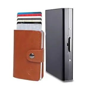 Stealodeal RFID Protector Metal and PU Unisex Cash and Card Holders, Pack of 2, Black & Brown (57BRN)