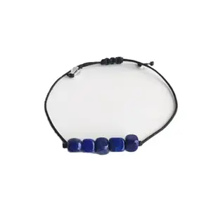 LKBEADS lapis lazuli box smooth 6mm, 29 Piecesblue color beads adjustable thread cord bracelet for men, women, meditation, yoga, healing, prosperity.