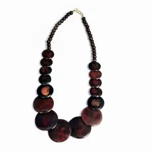 Statement Beaded Necklace, Burgundy Resin Disc Design, Fashion Jewellery for Women