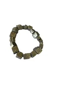 Natural Pyrite Crystal Stretch Bracelet, Raw Stone Beads, Metallic Gold