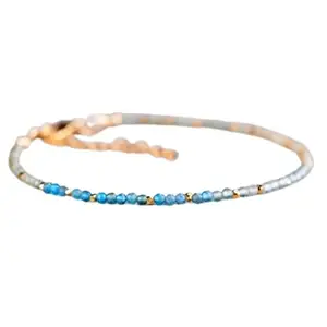 Gems_Hub Gold Plated Bracelet with Multicolor Faceted Multi Apatite Beads – Round 2mm – For Men & Women|FIZA_LINK_04796