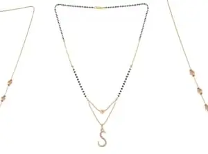 Gold Plated Traditional Black Bead Single Line American Diamond Pendant Jewellary set for Women(Combo) Pack of 3 MSCN-41-1-34-