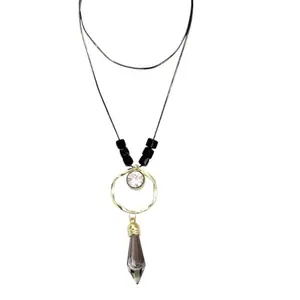 Stainless steel Black Crystal Stone Pendant for Women and Girls Fashion Long Chain with Pendant for Women | Black Chain Pendent Necklace | Birthday Gift for girls and women | Anniversary Gift for Wife