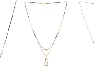 Gold Plated Traditional Black Bead Single Line American Diamond Pendant Jewellary set for Women(Combo) Pack of 3MCN-19-1-38-/