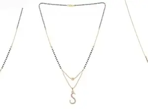 Gold Plated Traditional Black Bead Single Line American Diamond Pendant Jewellary set for Women(Combo) Pack of 3MCN-5-1-37-/