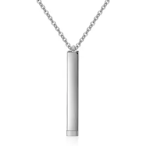 Peora Silver Plated 3D Vertical Bar/Stick Pendant Locket Chain Necklace Jewellery For Men & Women