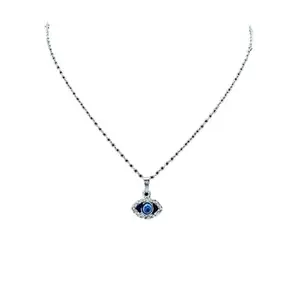 Vidhya Jewels Tiny Blue Turkish Evil Eye Pendant Chain Necklace for Women (Silver)