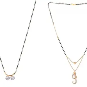 Gold Plated Traditional Black Bead Single Line American Diamond Pendant Jewellary set for Women(Combo) Pack of 3 MSC-32-54-42 Cb od