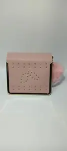 Womens Cute Small Wallets Buckle Folding Girls Wallet Brand Designed PU Leather Coin Purse Female Card Holder - Peach
