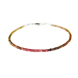 LKBEADS Petro Tourmaline & Padparadscha Sapphire bracelet with Silver clasp - 2mm Rondelle beads- Faceted Cut -7 Inch Bracelet– Healing, Fashion, Gift, Spiritual, Yoga|LK_STACK_08356