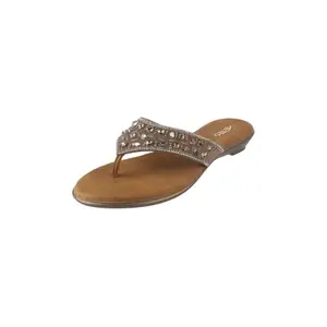 Metro Women Antic Gold Flat Ethnic Beaded Slip-on Chappal UK/4 EU/37 (35-1242)