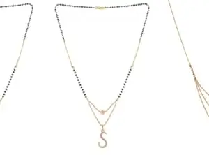 Gold Plated Traditional Black Bead Single Line American Diamond Pendant Jewellary set for Women(Combo) Pack of 3MCN-6-1-30-/