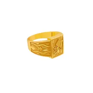 Men's Gold-Plated Signet Ring with Floral Pattern, Square Face Design