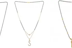 Gold Plated Traditional Black Bead Single Line American Diamond Pendant Jewellary set for Women(Combo) Pack of 3 MSCN-21-1-6-