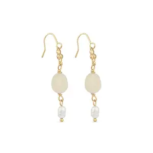 Accessorize London Women 14k Real Gold Plated Stone Pearl Drop Earrings