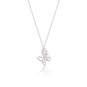 ZALKARI 925 Sterling Silver Butterfly Pendant Necklace with Cubic Zircon, 45-50 cm Adjustable Chain