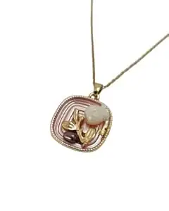 GAXRA Gold-Tone Oval Floral Pendant Necklace with Pearl Accent – Elegant Flower Charm Jewelry for Women