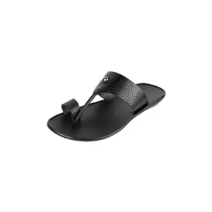 Metro Men's Black Leather Printed Kolhapuri Chappal UK/7 EU/41 (16-988)